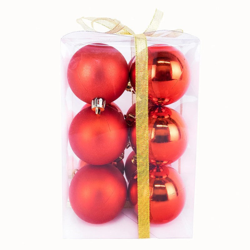 Red Ball Ornaments, Set of 12