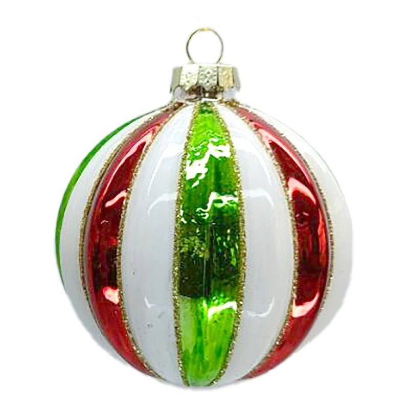 Red, White, &amp; Green Glass Ball Ornament