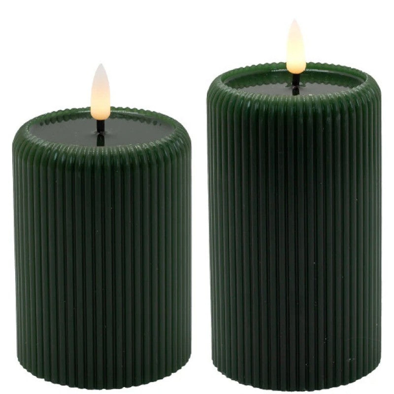 Dark Green Striped 3D Flicker Flame LED Candle w/Timer