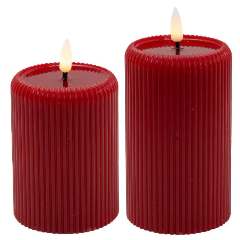 Red Striped 3D Flicker Flame LED Candle w/Timer