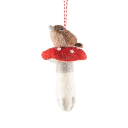 Handmade Felt Mushroom Bird Ornament