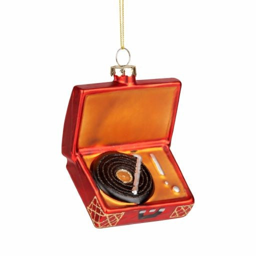 Vintage Record Player Glass Ornament