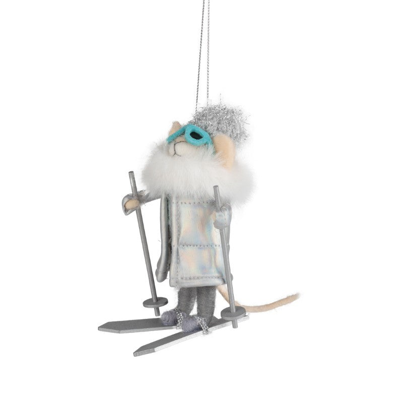 Skier Mouse In Blue & Silver Ornament
