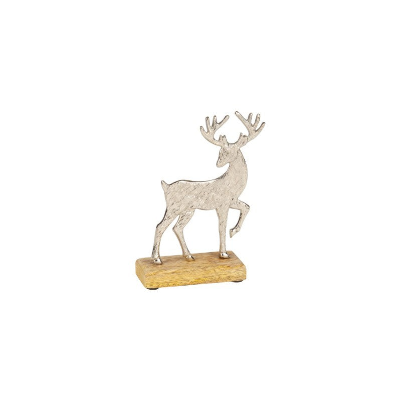 Silver Stag On Wood Base Table Piece, 6.75"