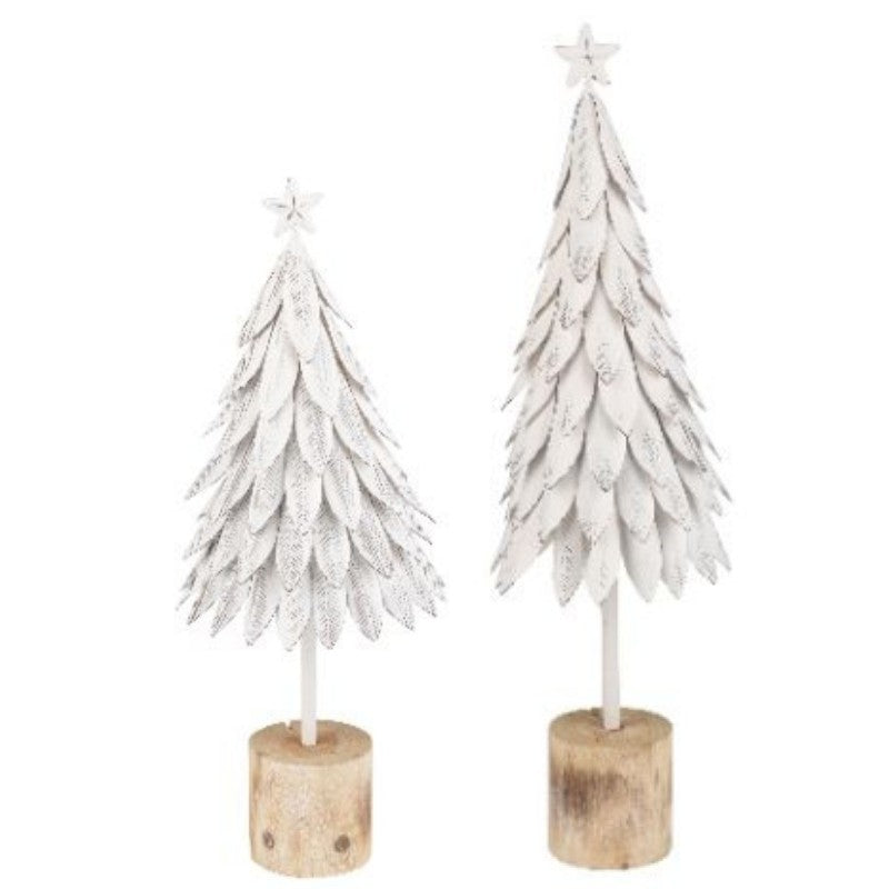 White Metal Christmas Tree On Wood Base