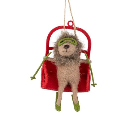 Skiing Chair Lift Lion Ornament