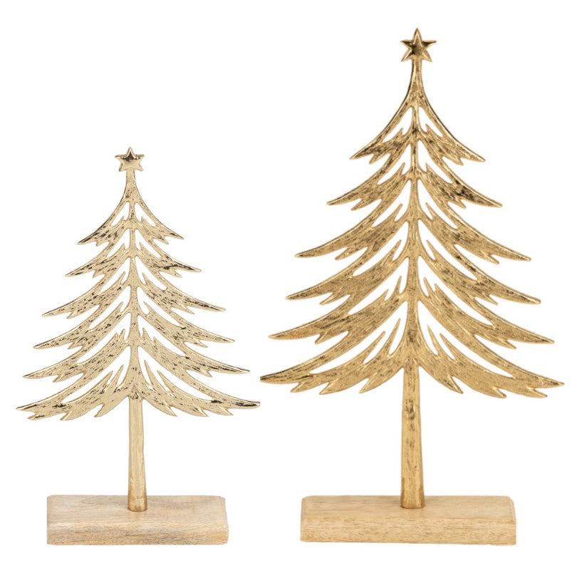 Gold Metal Christmas Tree On Wood Base