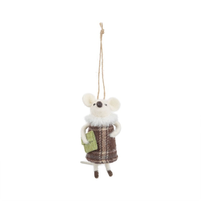 Mouse In Brown Plaid Dress Ornament