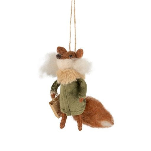 Green Coat &amp; Gift Bag Fox Ornament