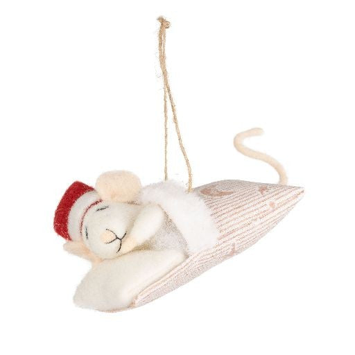 Sleeping Baby Mouse In Santa Hat Ornament