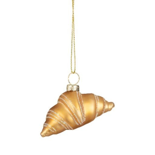 Glass Croissant With Glitter Trim Ornament