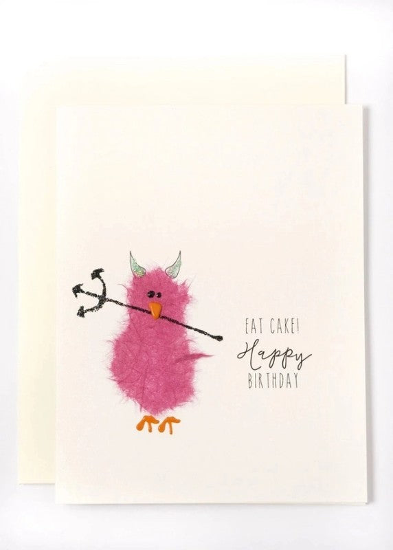 Pink Devil Bird Birthday Card