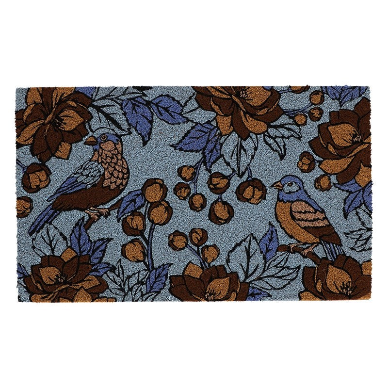 Floral Blue Coir Door Mat
