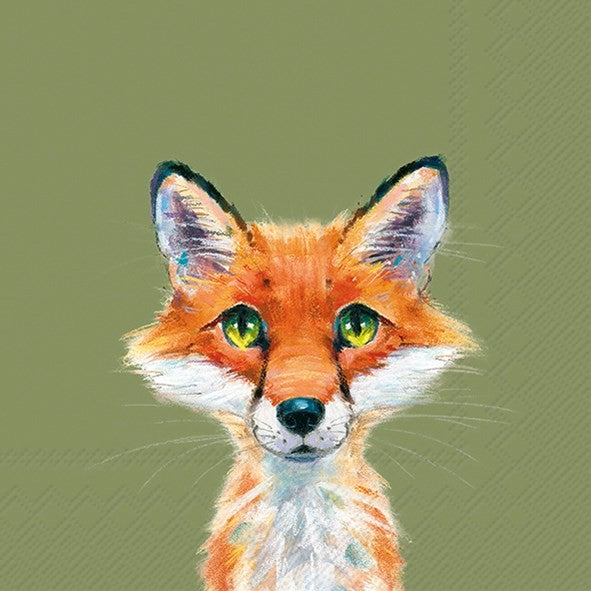 Fox Rocco Green - Luncheon Paper Napkins - Pack/20