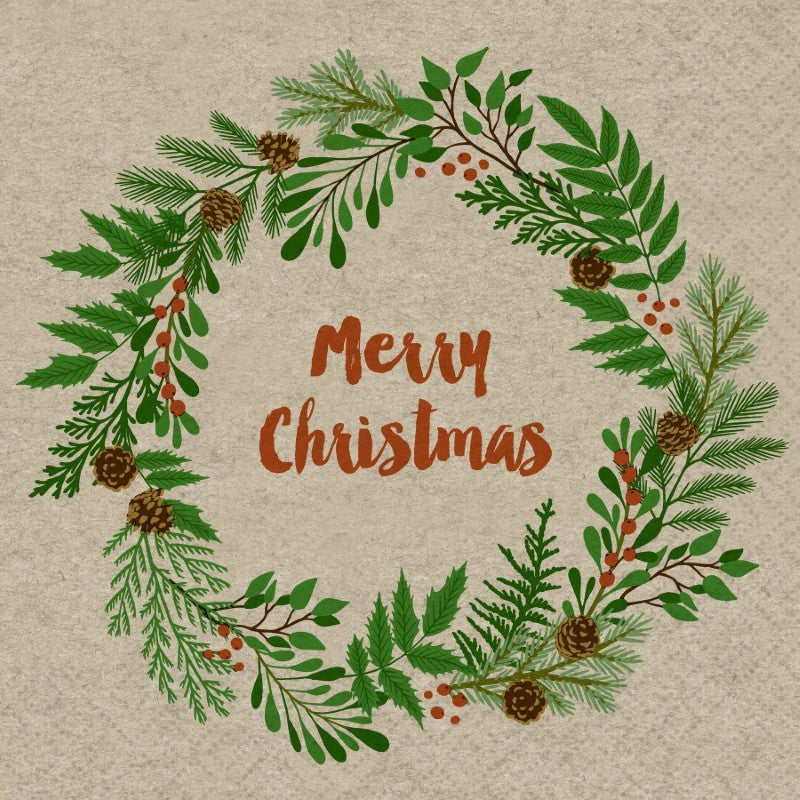 Christmas Berry Wreath - Cocktail Paper Napkins - Pack/20