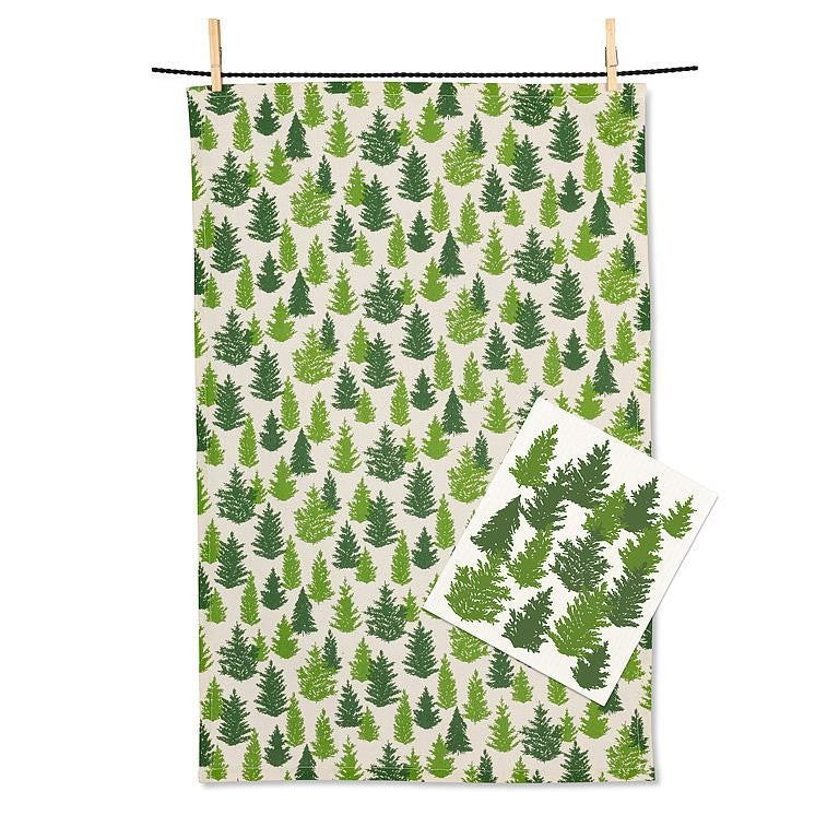 Pine Trees Dishcloth &amp; Tea Towel Set Of 2