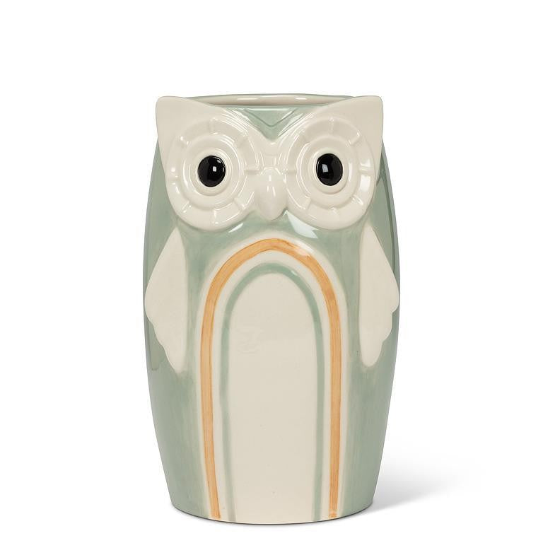 Blue Rainbow Owl Vase, 6"H