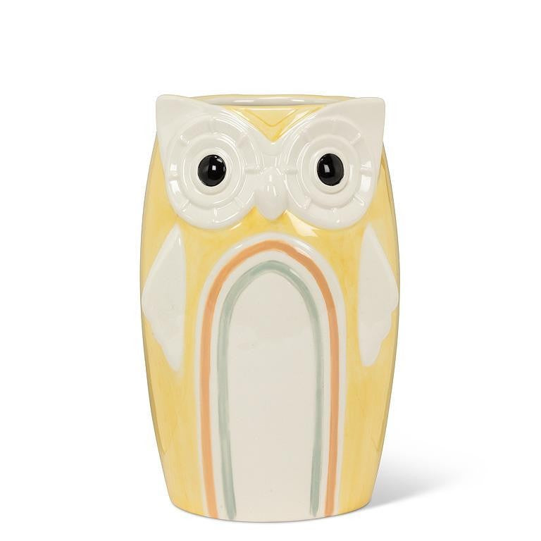 Yellow Rainbow Owl Vase, 6"H