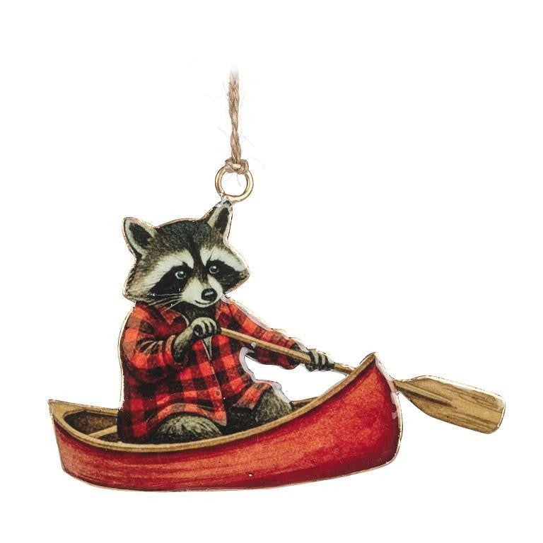 Paddling Raccoon in Canoe Ornament