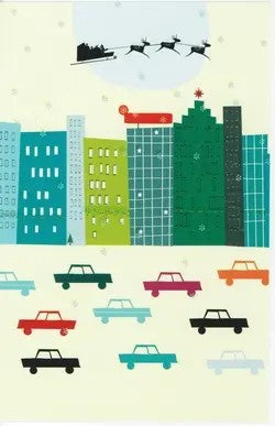 Santa Sleigh City Christmas Card