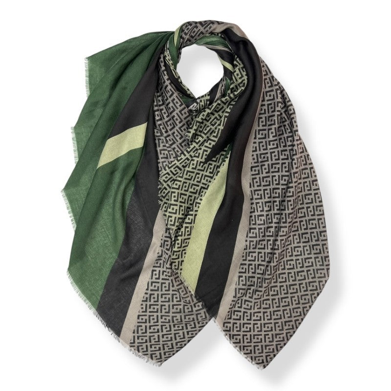 Green Geometric Print Scarf