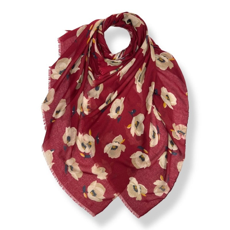 Red Narcisses Flower Print Scarf