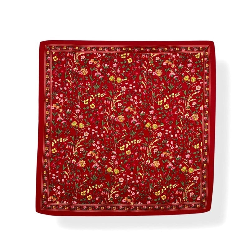 Ditsy Red Meadow Floral Square Scarf