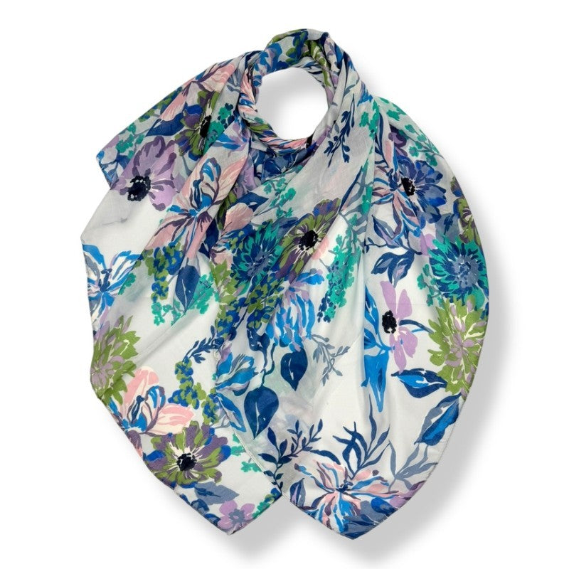 Blue Soft Vintage Floral Print Scarf