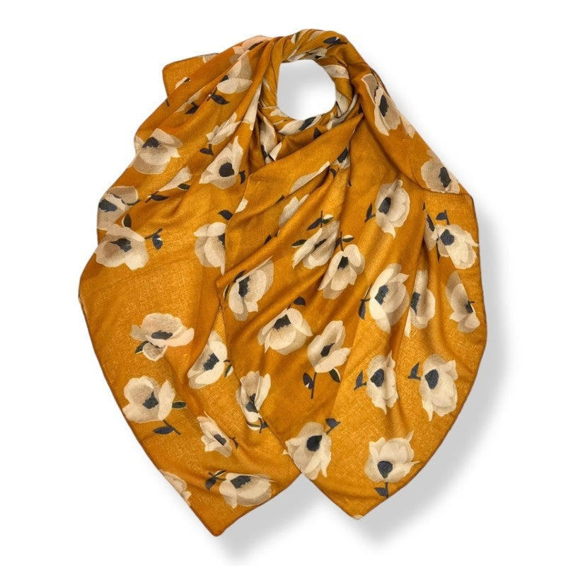 Mustard Narcisses Flower Print Scarf