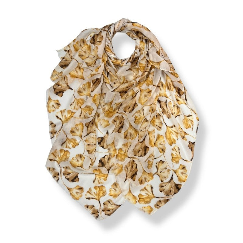 Yellow Ginko Leaves Print Scarf