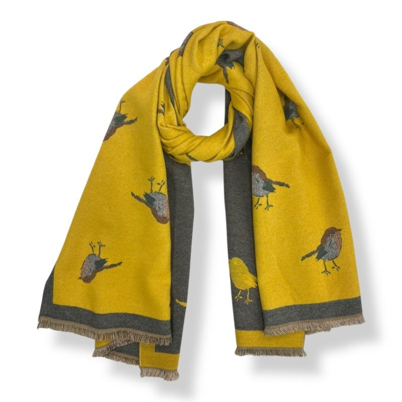 Mustard Robin Woven Print On Reversible Cashmeremix Scarf