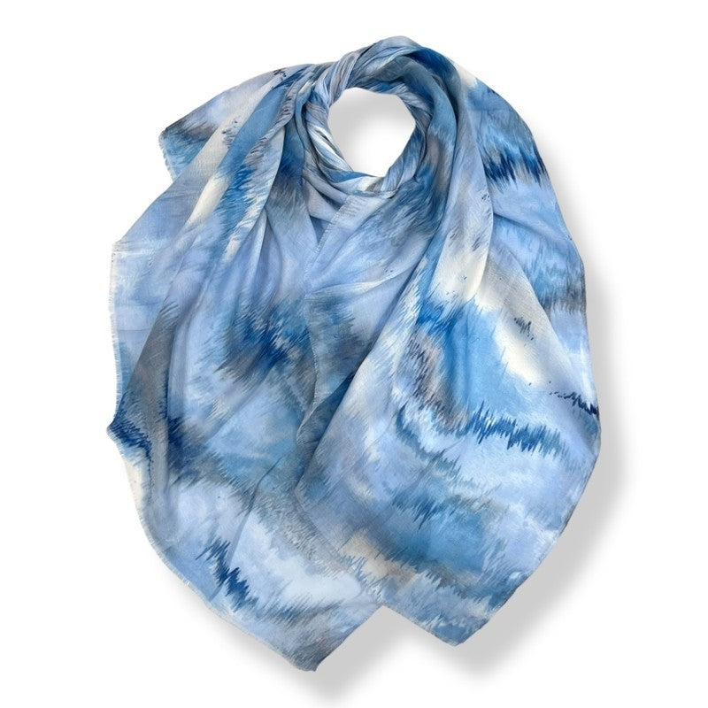 Abstract Iceberg Blue Brush Strokes On Medium Weight Scarf