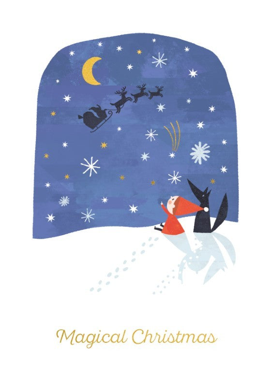 Magical Elf Fox Sleigh Christmas Card