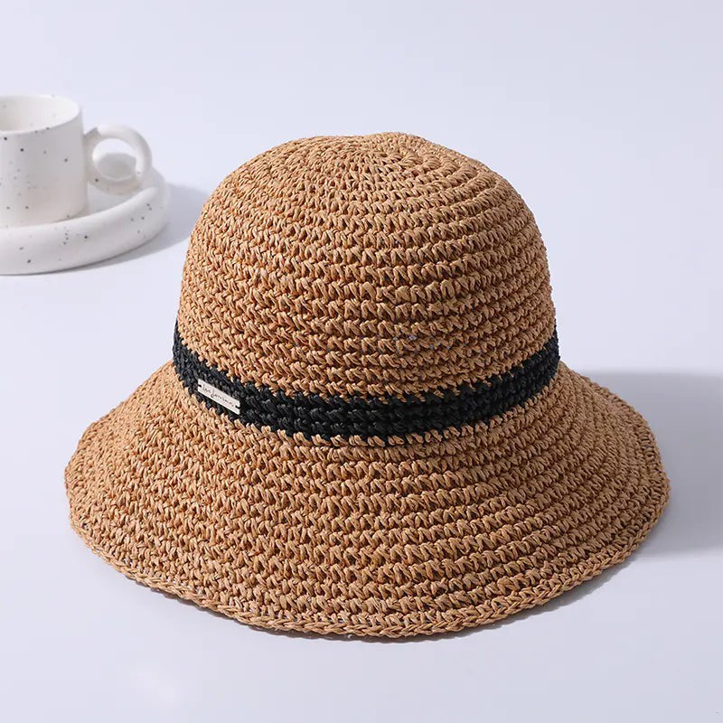 Sunday Boardwalk Straw Crochet In Caramel With Black Trim