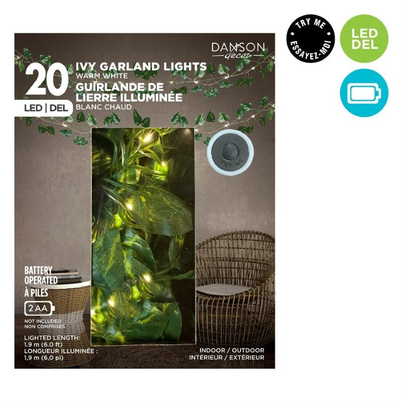 Ivy Leaf Garland With 20 Microdot Starry LED Lights, Warm White