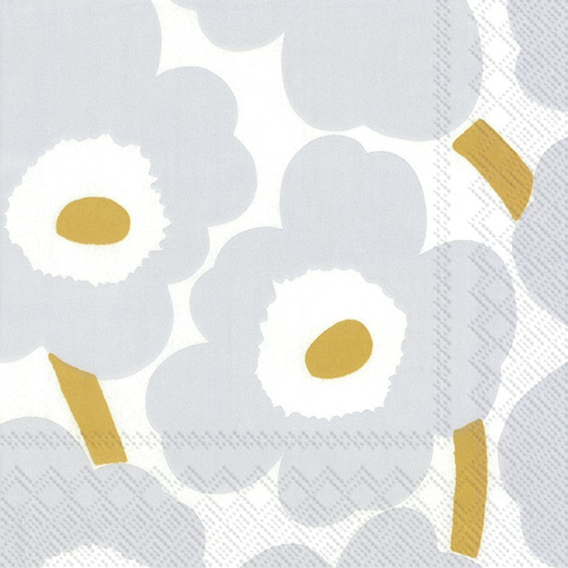 Unikko White Silver - Cocktail Paper Napkins - Pack/20