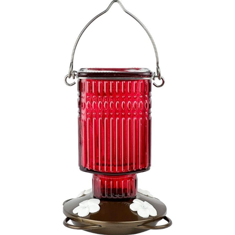 Crimson Carnation Antique Glass Hummingbird Feeder 22 oz
