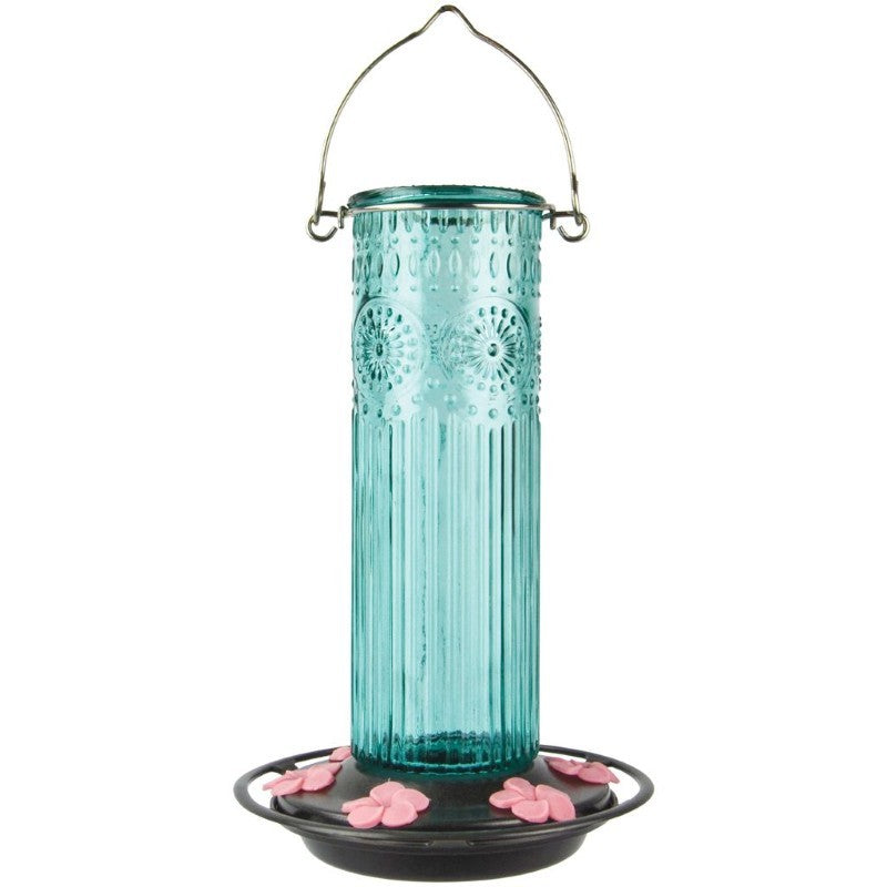 Teal Antique Glass Hummingbird Feeder 28 oz