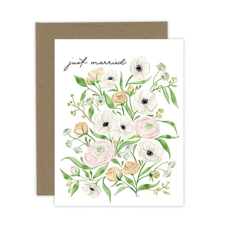 Just Married Flower Wedding Card