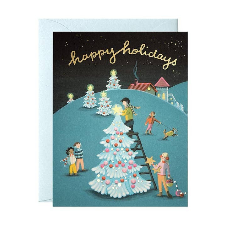 Tree Decorating Holiday Greeting Card
