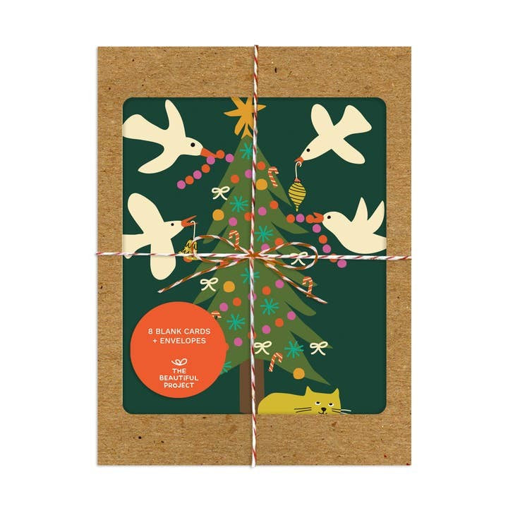 Trim The Tree Birds &amp; Cat Holiday Cards, Box of 8