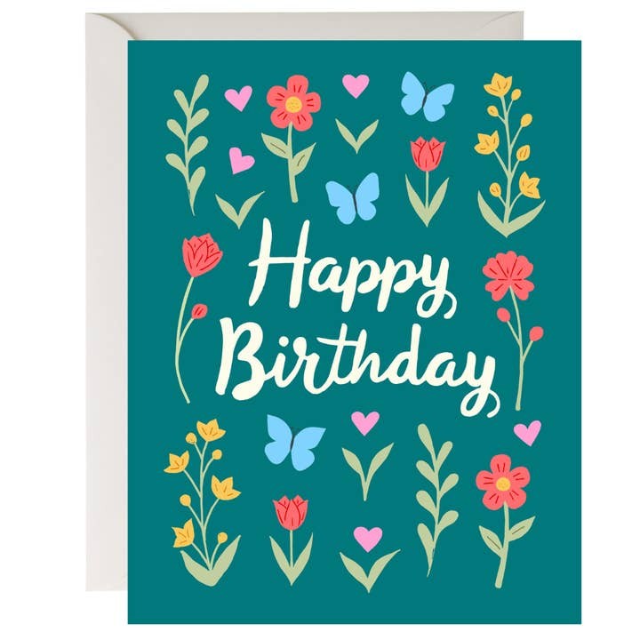 Flowers &amp; Butterflies Birthday Card