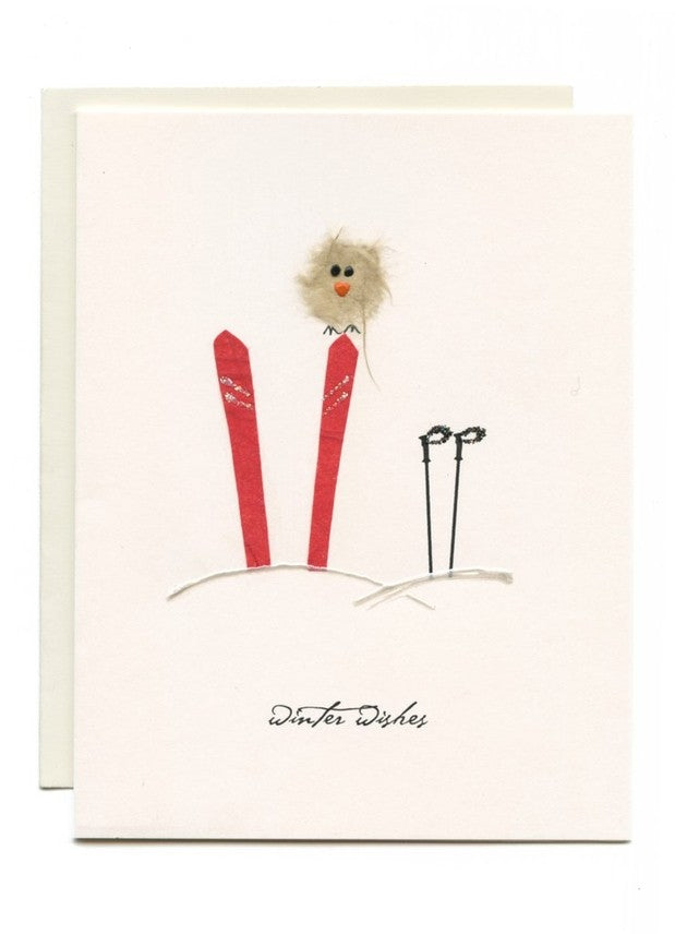 Bird On Skis Holiday Card