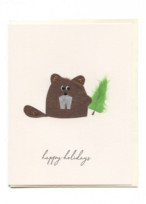Beaver With Tree Holiday Card