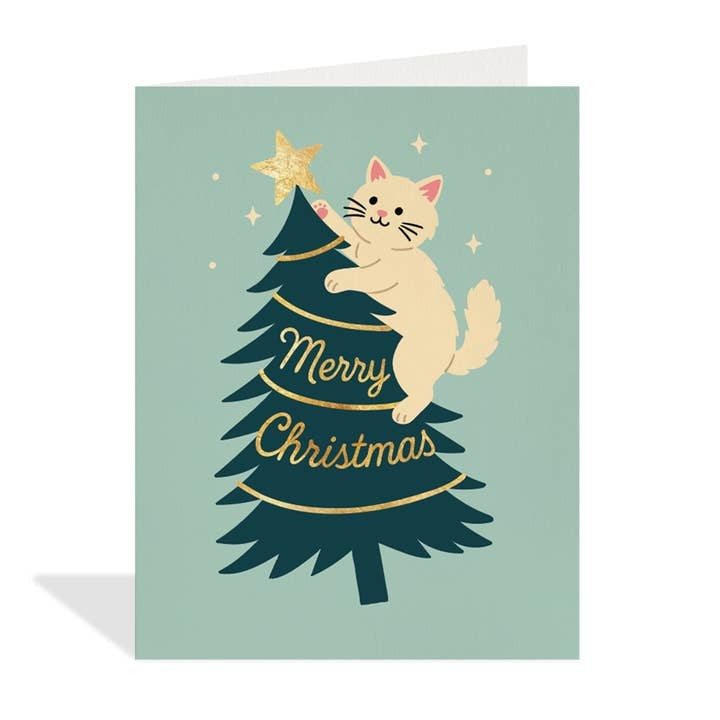 Cat On Tree Holiday Card
