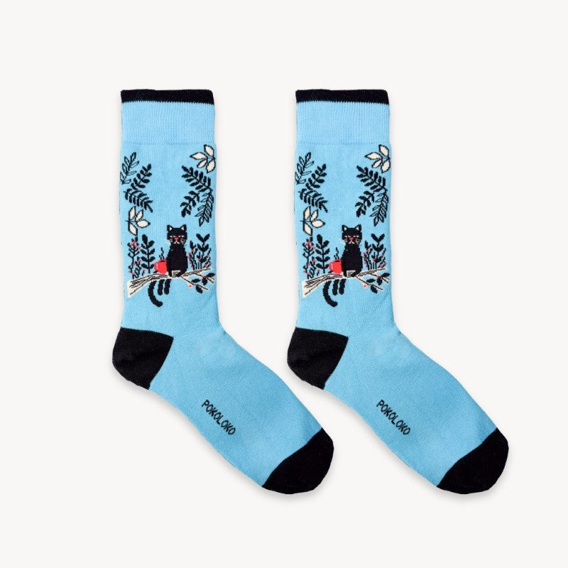 Coffee Cats Pima Cotton Socks - Small