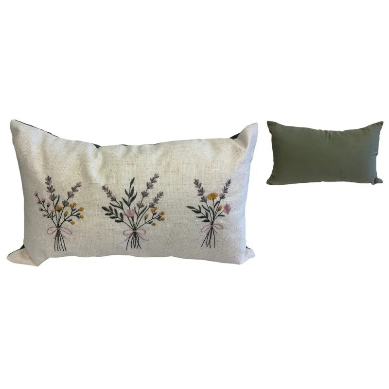 Green Bouquet Embroidered Cushion, 30 x 50cm