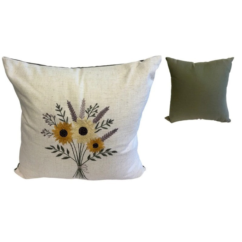 Green Bouquet Embroidered Cushion, 43 x 43cm