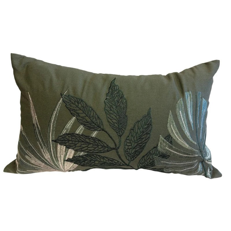 Green Leaves Embroidered Cushion, 30 x 50cm