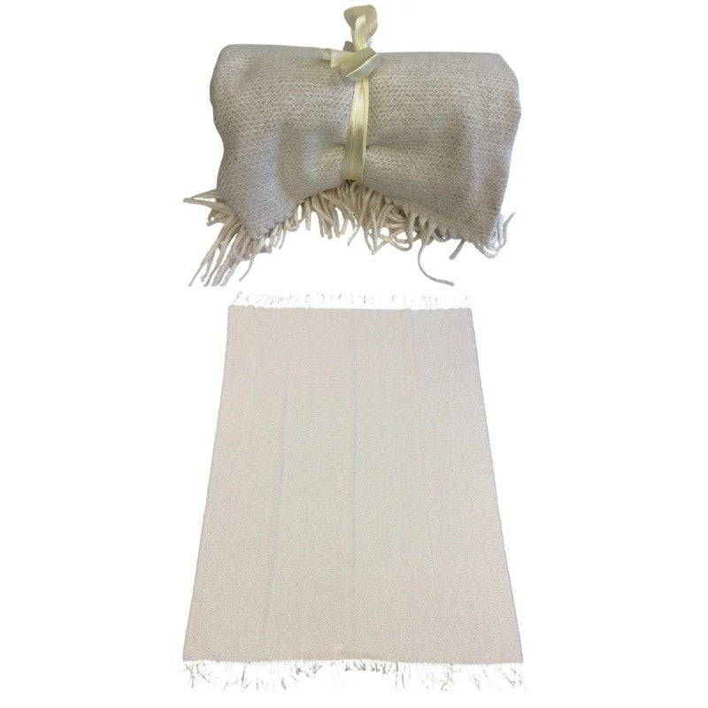 Beige Polyester Throw with Fringes